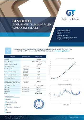 GT5000FLEX - Data sheet silver-plated aluminum filled conductive silicone - GETELEC  - GETELEC