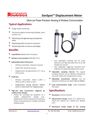 linear displacement sensor / mechanical / resistance / transparent Wireless SenSpot™