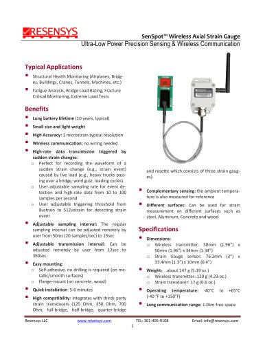 resistance Strain Gauge / resistive / linear / rosette type - Wireless SenSpot™ Sensor