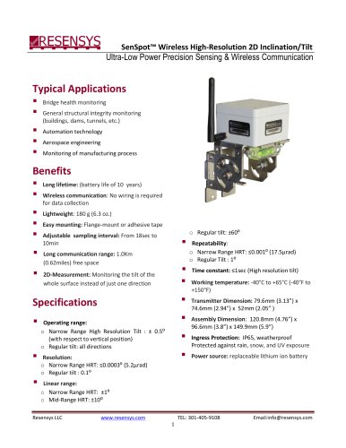 SenSpot™ Wireless High-Resolution 2D Inclination/Tilt