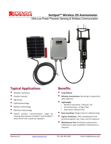 ultrasonic anemometer (2D) / wireless / static SenSpot™