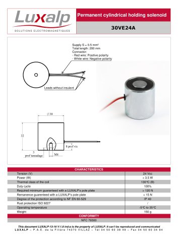 Power cut cylindrical bolts Electromagnetic Solenoid / Diameter 30