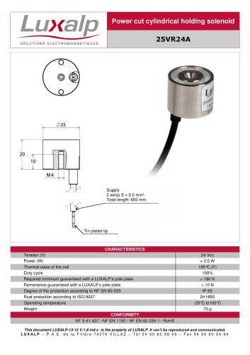 Power cut electromagnetic solenoids / diameter 25