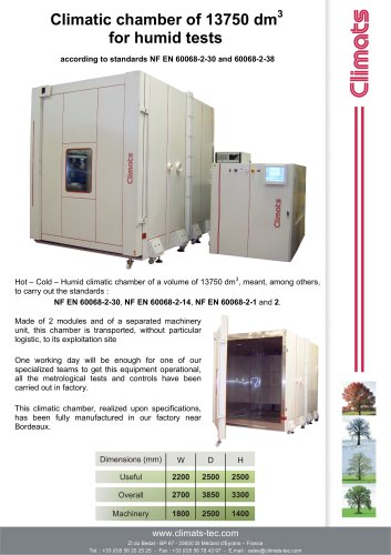 Climatic chamber of 13750 l for humid tests