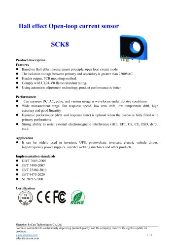 Open loop current sensor SCK8 Series