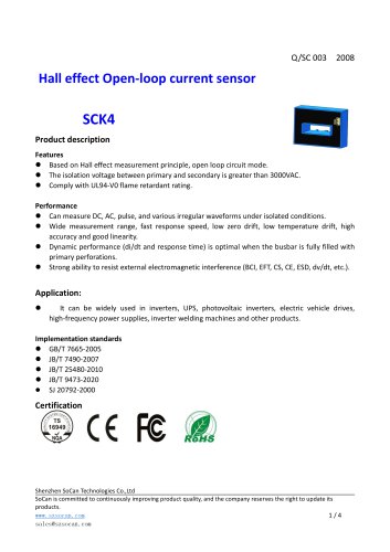 Open-loop Hall effect current sensor / AC / DC 41*12mm, 500..2000 A | SCK4 series