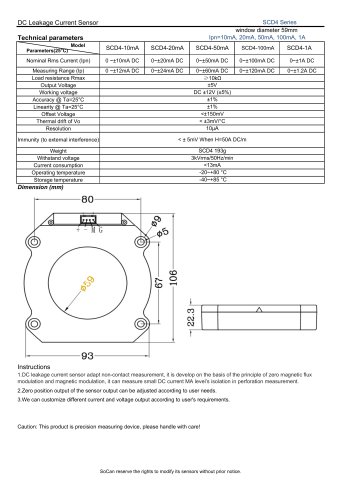 SCD4 Series DC Leakage Current Sensor 10mA..100mA