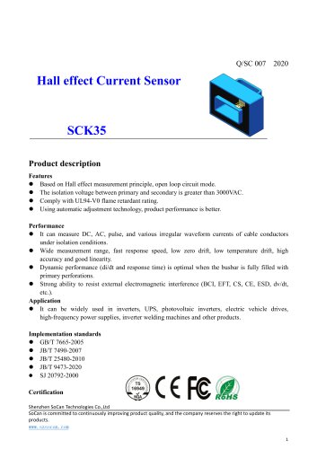 SCK35 Series Hall effect Open Loop Current Sensor