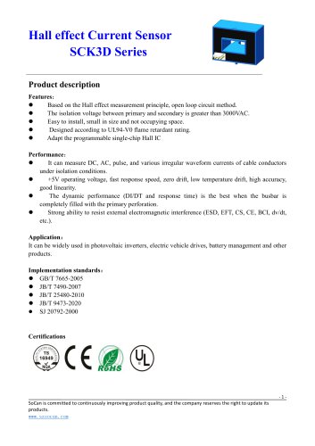 SCK3D Series unipolar power supply current sensor 50A..500A