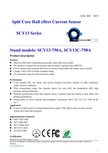 SCY13C-750A split core current sensor for automotive applications