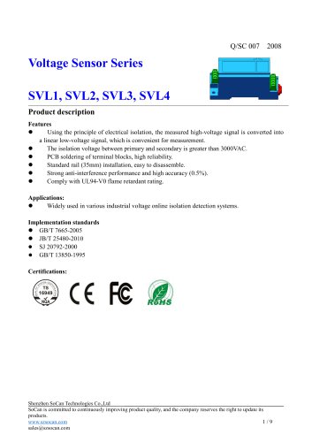 SVL Series DC or AC Voltage Sensor, Voltage Transmitter