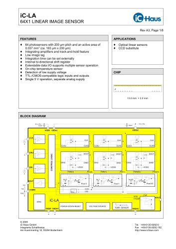 iC-LA    64x1 Linear Image Sensor with Bidirectional Shift and Extendable Data I/O