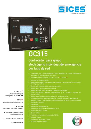 GC315 - Controlador para grupo electrógeno individual de emergencia por fallo de red