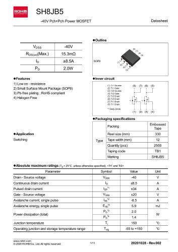 SH8JB5 -40V Pch+Pch Power MOSFET