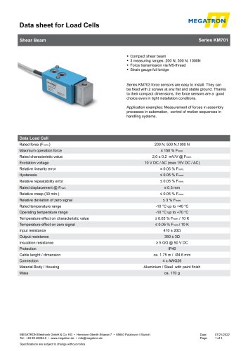 Shear beam force cell - KM701