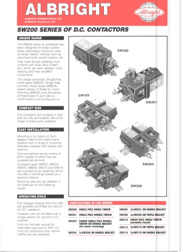 SW200 Series of D.C. Contactors