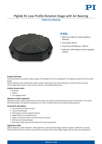 A-63x PIglide RL Low-Profile Rotation Stage with Air Bearing