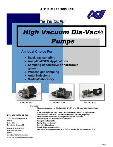 High Vacuum Dia-Vac® Pumps