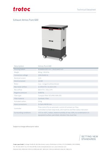 Atmos Pure 600 Technical Datasheet