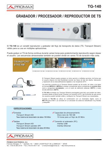 TG-140 Grabador / Procesador / Reproductor de TS