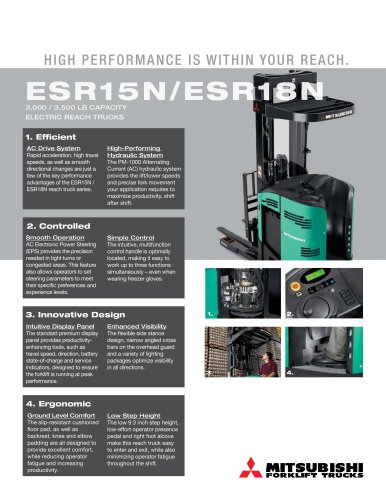 ESR15N/ESR18N 3000 / 3500 LB CAPACITY ELECTRIC REACH TRUCKS