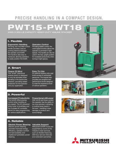 PWT15-PWT18  3000 - 3500 LB CAPACITY HEAVY-DUTY WALKIE STACKER