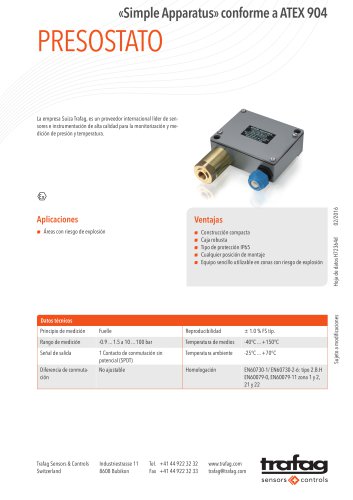 Hoja de datos «Simple Apparatus» conformity to ATEX 904