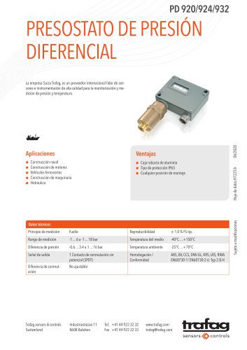 PRESOSTATO DE PRESIÓN DIFERENCIAL PD 920/924/932