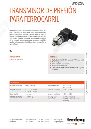 TRANSMISOR DE PRESIÓN PARA FERROCARRIL EPR 8283