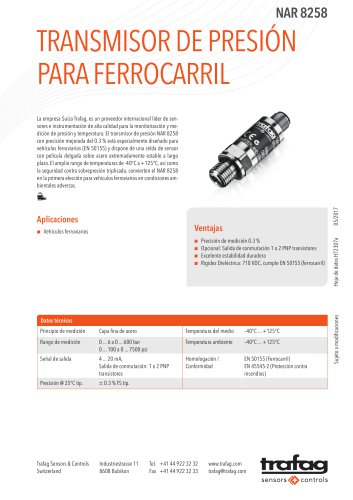 Transmisor de presión para ferrocarril NAR 8258