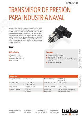 TRANSMISOR DE PRESIÓN PARA INDUSTRIA NAVAL EPN 8288