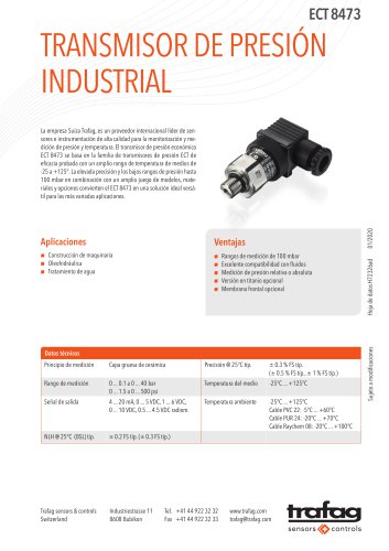 TRANSMISOR DE PRESIÓN INDUSTRIAL ECT 8473