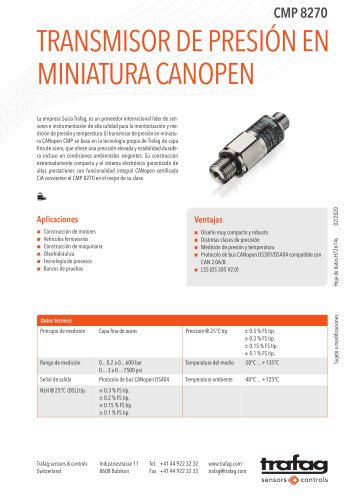 TRANSMISOR DE PRESIÓN EN MINIATURA CANOPEN CMP 8270