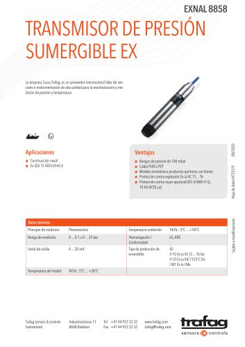 TRANSMISOR DE PRESIÓN SUMERGIBLE EX EXNAL 8858