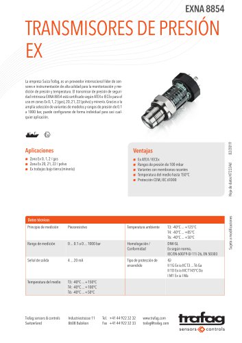 TRANSMISORES DE PRESIÓN EX  EXNA 8854