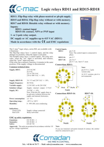 Logic relays RD11 and RD15-RD18