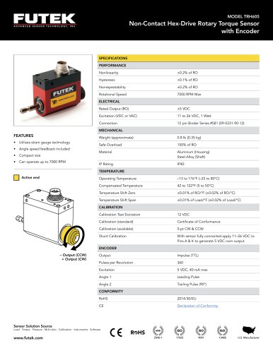 MODEL TRH605 Non-Contact Hex-Drive Rotary Torque Sensor with Encoder