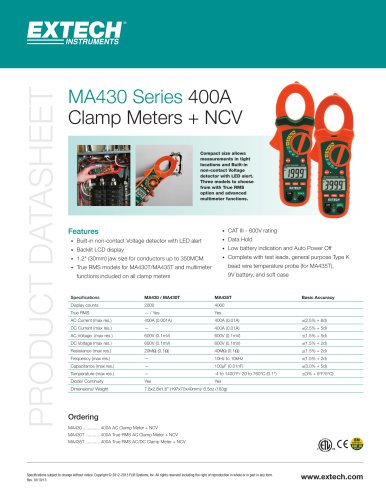 MA435T: 400A True RMS AC/DC Clamp Meter + NCV