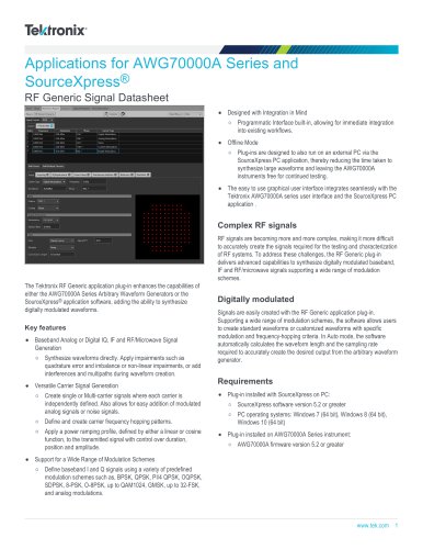 Applications for AWG70000A Series and SourceXpress® RF Generic Signal Datasheet