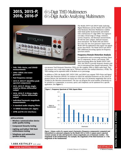 Models 2015 and 2015-P 6-1/2 Digit THD Multimeters and Models 2016 and 2016-P 6-1/2 Digit Audio Analyzing Multimeter