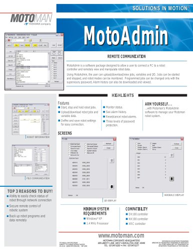 Motoman MotoAdmin Remote Communication Software