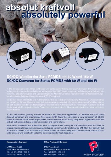 MTM Power DC/DC Converters Series PCMDS with 80 + 150 W