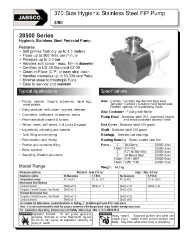 370 Size Hygienic Stainless Steel FIP Pump