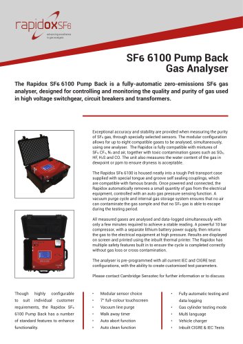 Rapidox SF6 6100 Pump Back Technical Datasheet