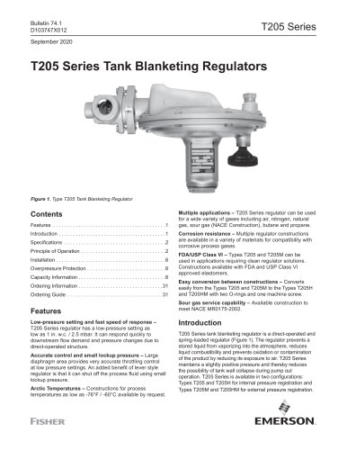 T205 Series Tank Blanketing Regulators