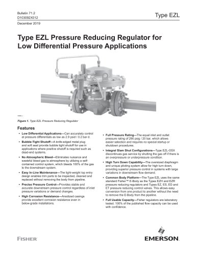 Type EZL Pressure Reducing Regulator for Low Differential Pressure Application