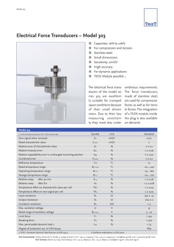 Electrical Force Transducers – Model 303