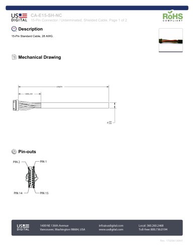 CA-E15-SH-NC 15-Pin Connector / Unterminated, Shielded Cable