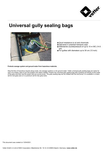 Universal gully sealing bags