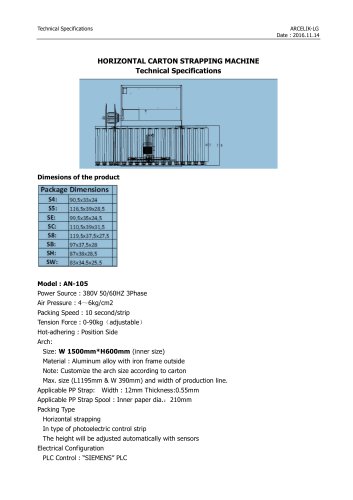 Technical specs-Horizontal Strapping Machine